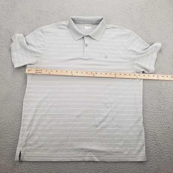 IZOD Golf Shirt Mens Large Gray Green Polo Outdoors Casual Logo Collared Striped - Picture 10 of 11